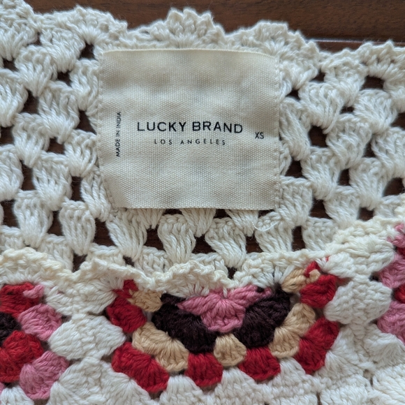 Lucky Brand Tank Top Size Xs Granny Square Crochet Vest Open Knit Boho - Picture 6 of 8